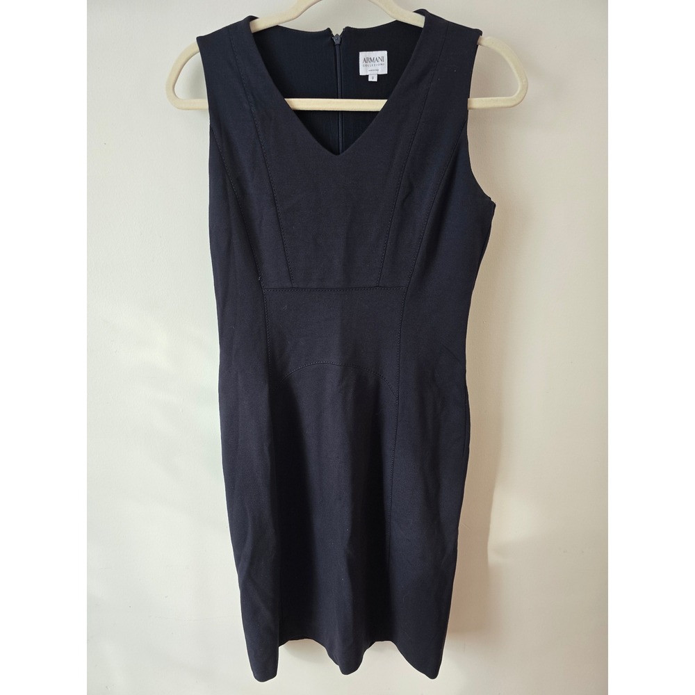 Armani Collezioni Sleeveless V Neck Sheath Dress‎ Black Made in Italy Size 8
